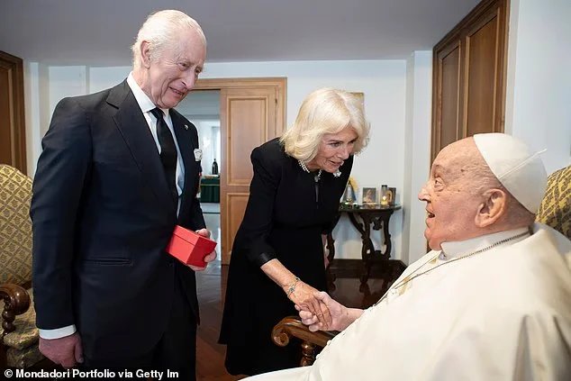 King Charles (pictured with Queen Camilla and the late Pope Francis in April last year) will become the first monarch in 500 years to pray in public with a pope next week