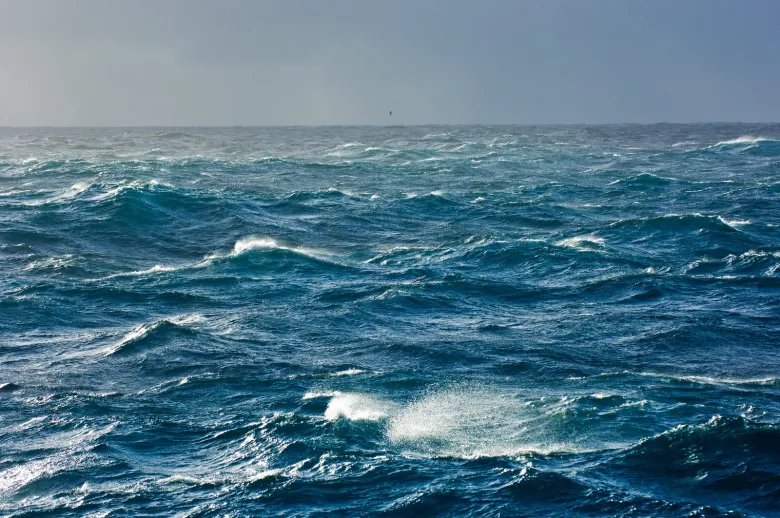 A photograph of rough sea conditions in the Southern Atlantic Ocean.